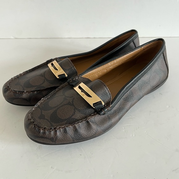 Coach Signature Brown Loafers with Gold Accents size 11B - Picture 1 of 10